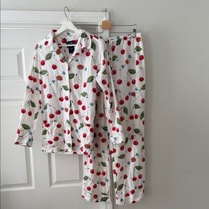 Nick & Nora Pajama Set VTG Vintage Cherry Pie Blue Birds Size Medium 100% Cotton